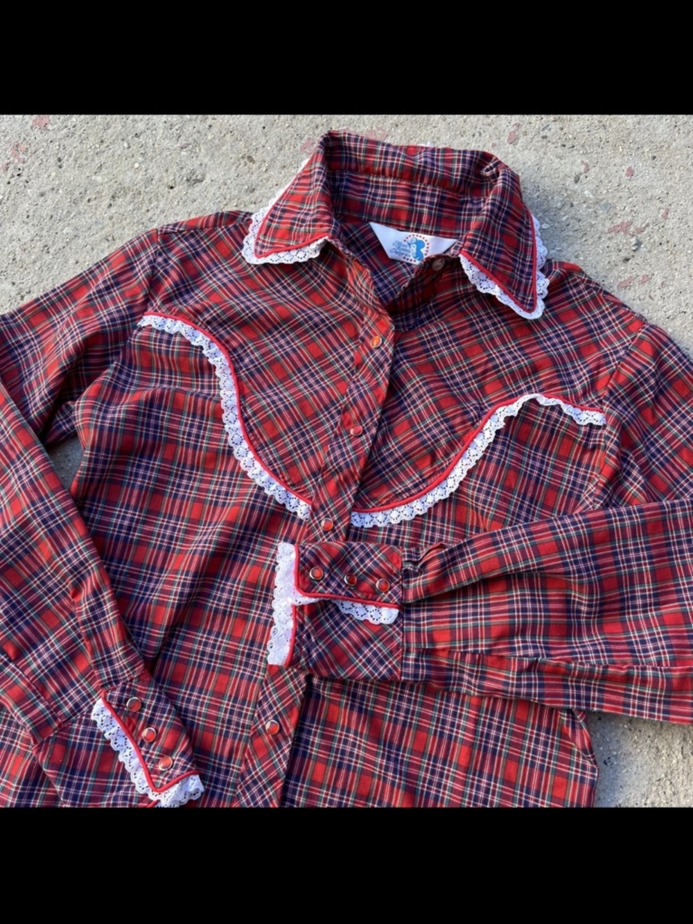 Vintage Miss Rodeo America Western Plaid Pearl Snap Shirt S Lace Dolly Parton - Picture 2 of 8